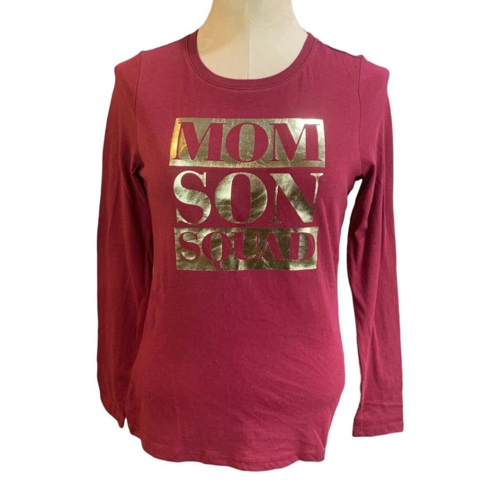 Small Place Women's "Mom Son Squad" New Long Sleeve Burgundy Tshirt